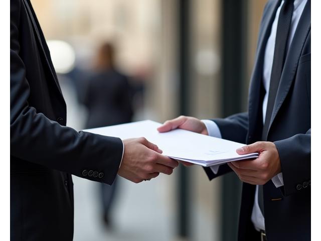 Coursier professionnel livrant documents confidentiels